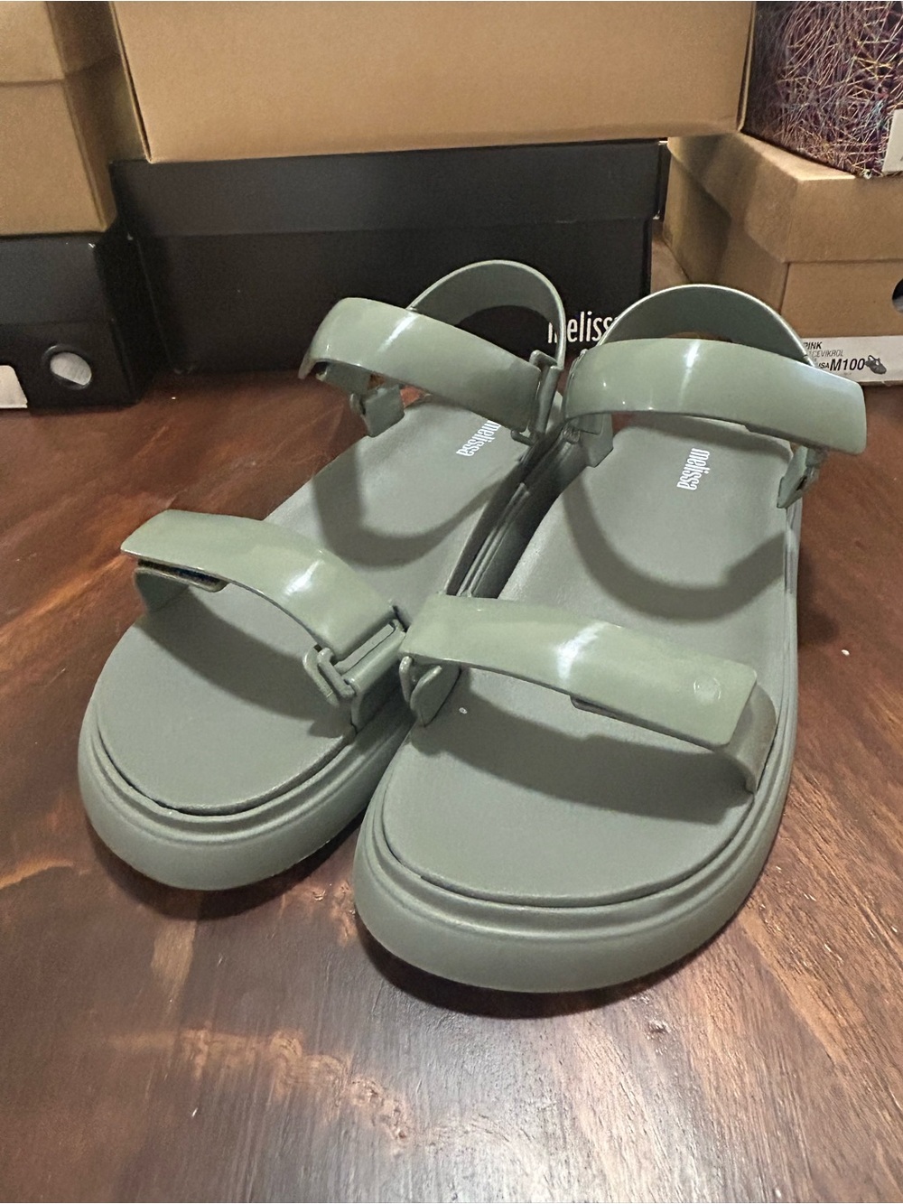 Melissa Sage Green Glossy Jelly Sandals NWT